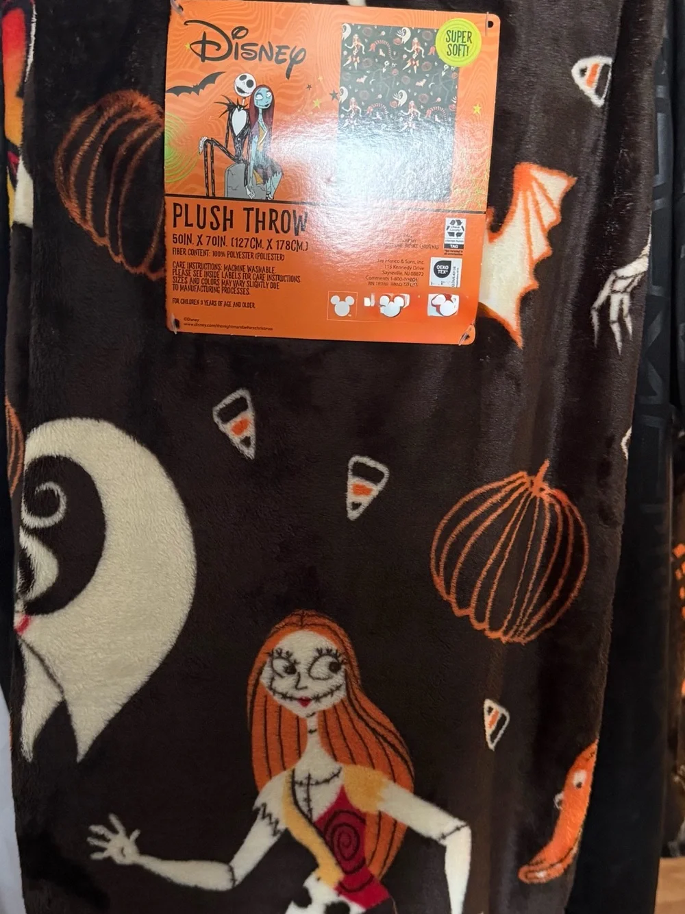 Disney Nightmare Before Christmas Plush Throw - Orange & Black